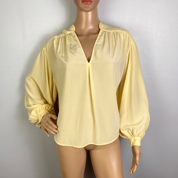 NEW JOIE YELLOW SILK LONG SLEEVE BLOUSE - Picture 2 of 7